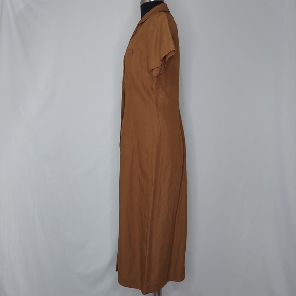 Casual Corner Midi Shirt-Dress Button Pocket Collar Short Sleeve Rust Linen 12 - Picture 5 of 5
